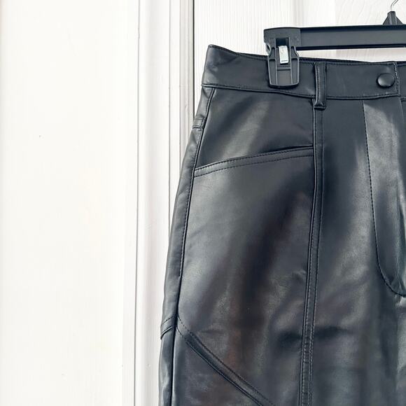 Wilfred Aritzia Rebel Black Faux Leather High Rise Straight Tapered Pants 8 - Picture 5 of 10